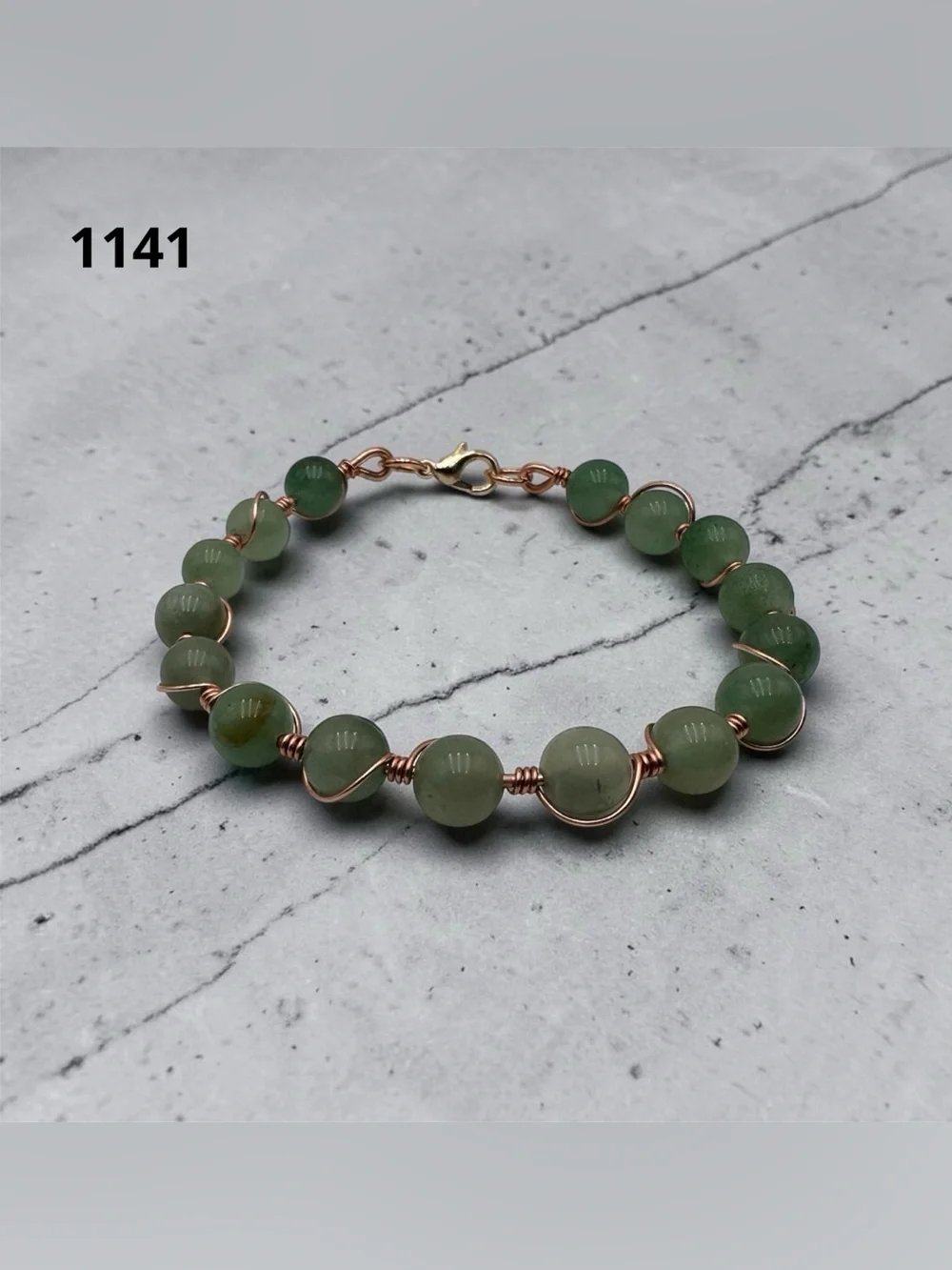 Handmade Green Aventurine Wire Wrapped Bracelet Rose Gold Copper Boho Jewelry